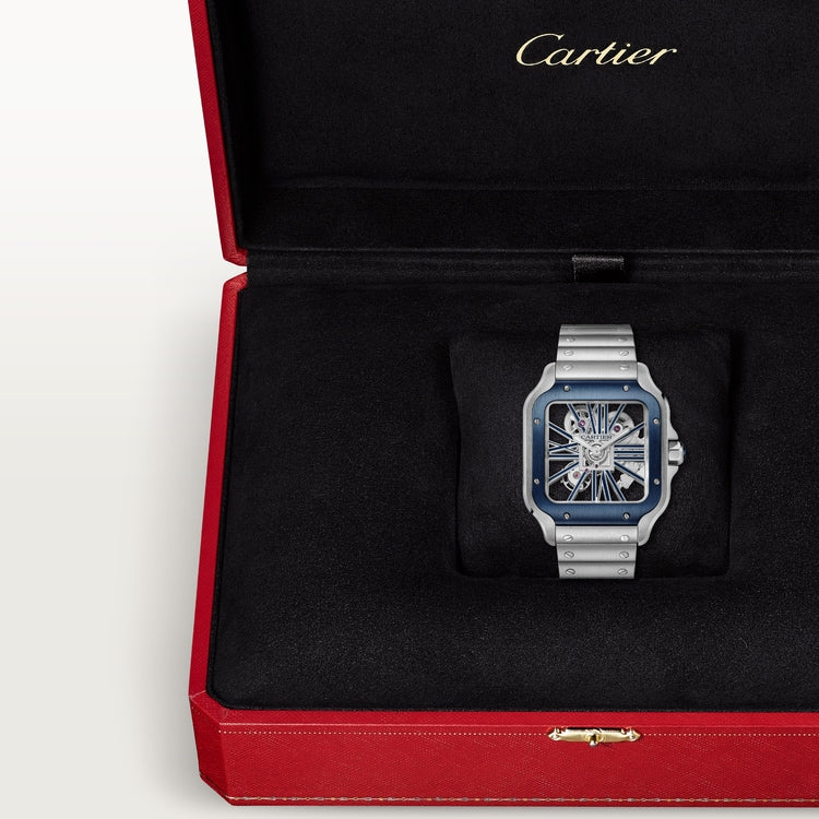 Santos de Cartier Skeleton Large 39.8mm Steel Blue Crown Skeleton Dial Steel Bracelet Manual-Winding Watch