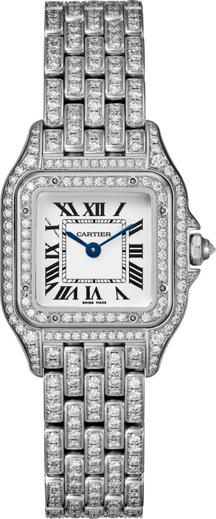 Panthère Small 30.3mm x 22.0mm White Gold Diamond Case Diamond Crown Silver Dial White Gold Bracelet Quartz Watch