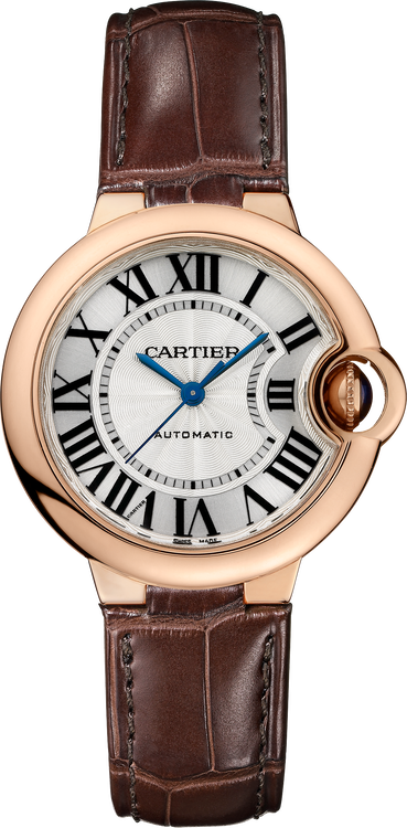Ballon Bleu 33mm Rose Gold Automatic Silvered Guilloché Opaline Dial Alligator Strap Watch