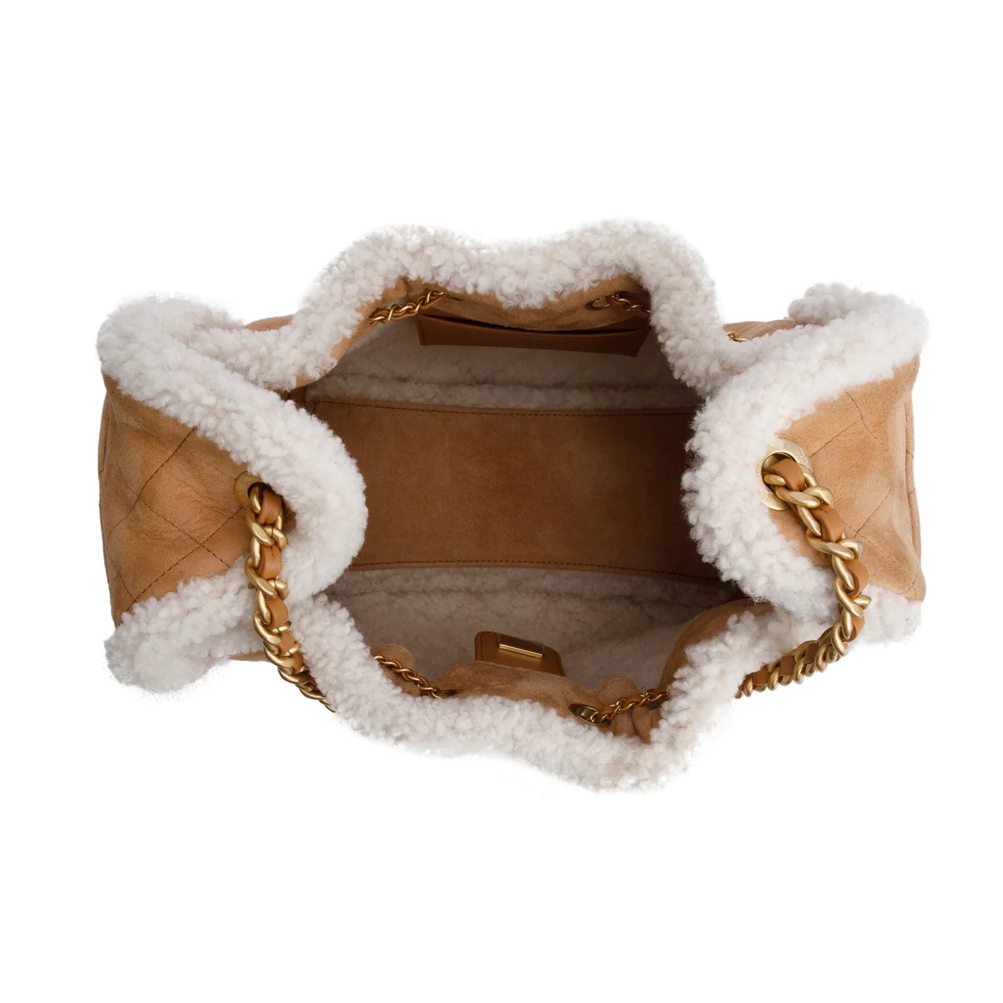 Chanel Brown Suede Quilted Shearling Small 25 Handbag w/ Box 01
