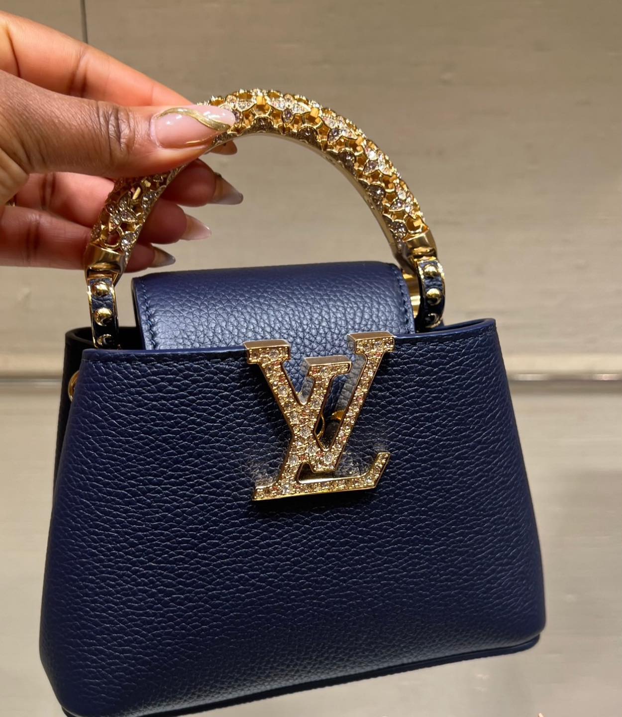 Capucines Nano Navy Top Handle Bag