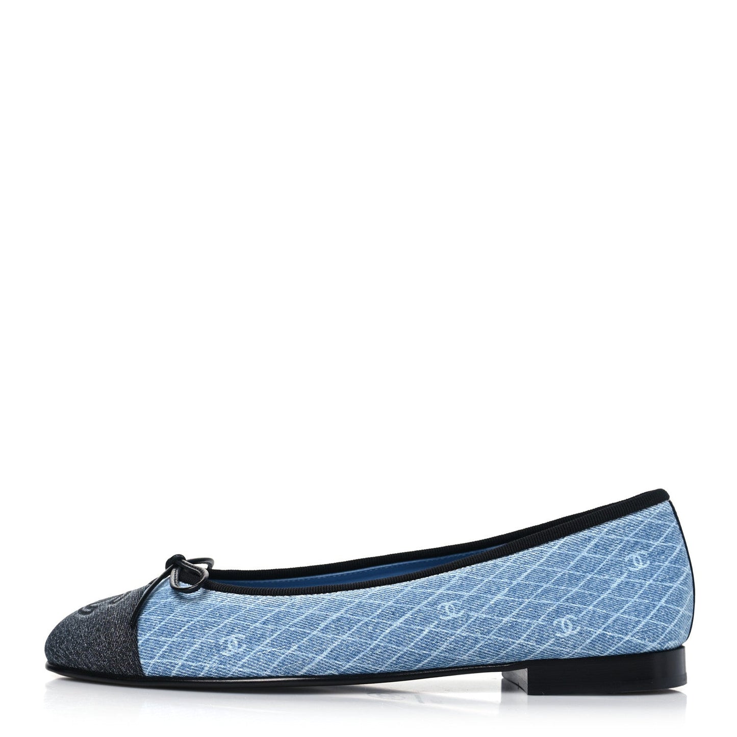 Denim Printed Quilt CC Cap Toe Ballerina Flats Light Blue Dark Grey