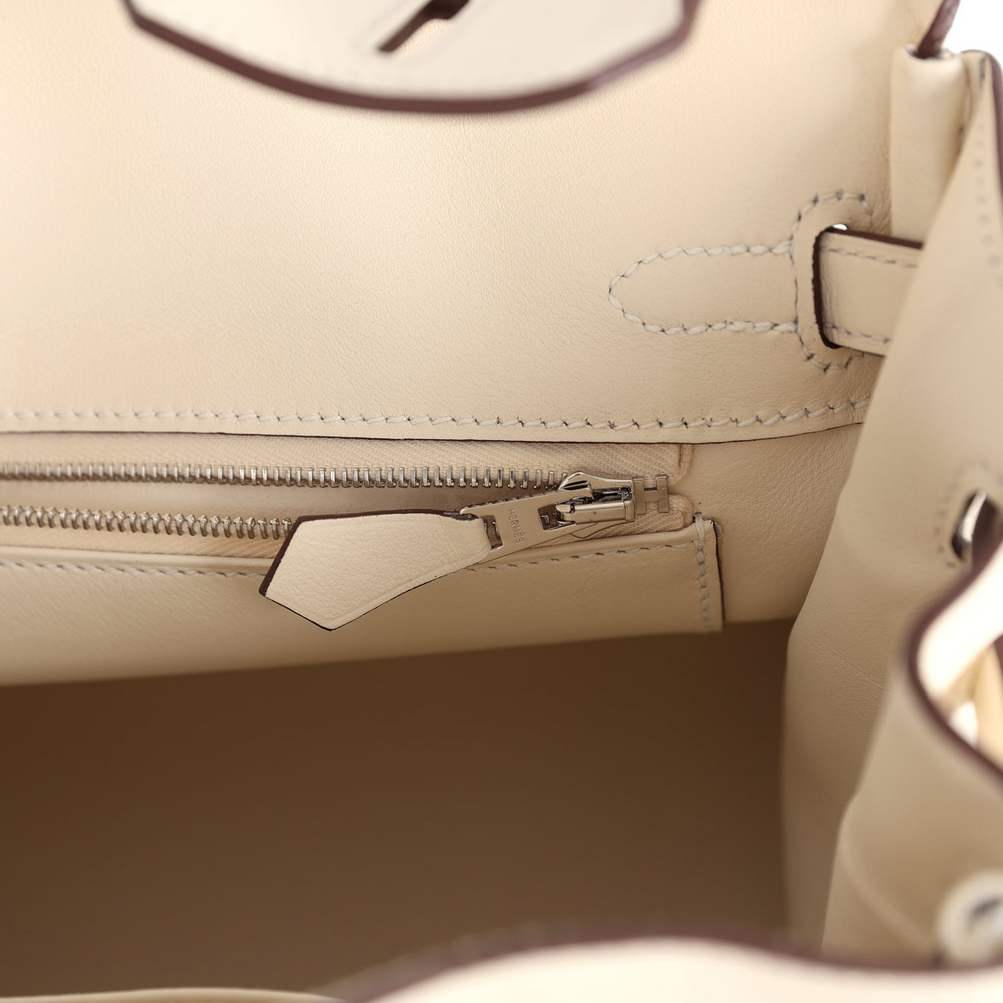 Birkin 25 Nata Swift and Ecru-Beige Toile H Canvas Palladium Hardware