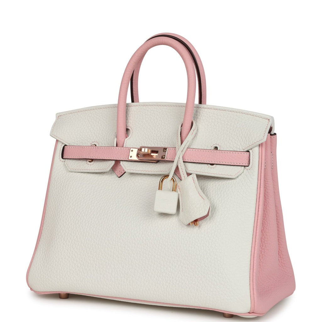 Hermès Special Order (HSS) Birkin 25 White and Rose Sakura Clemence Rose Gold Hardware