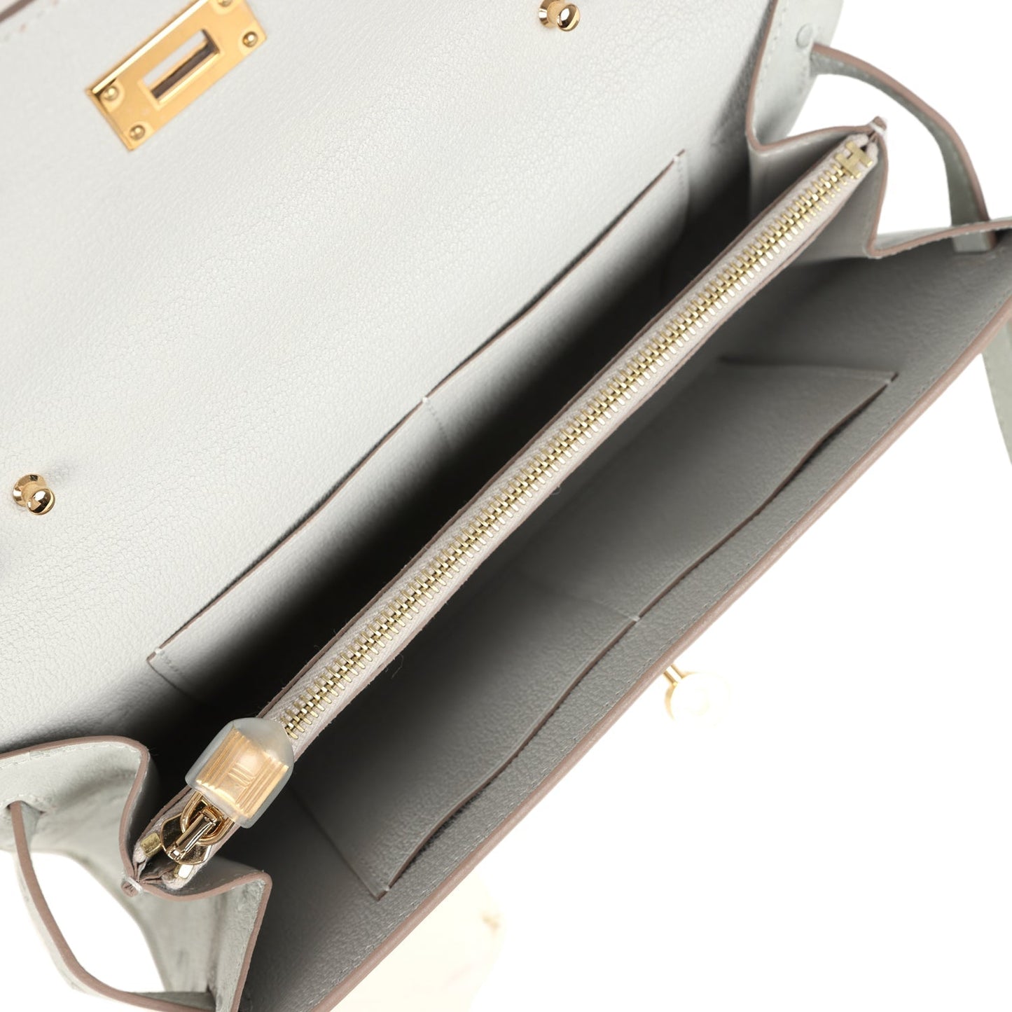 Kelly Wallet To Go Gris Perle Ostrich Gold Hardware