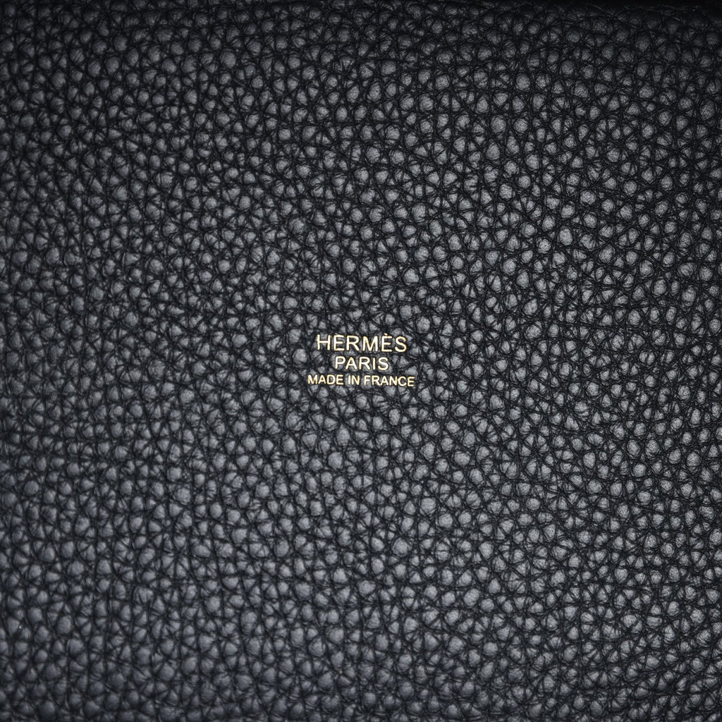 Picotin Lock 18 Casaque Bleu Nuit and Vert Cypress Clemence Gold Hardware