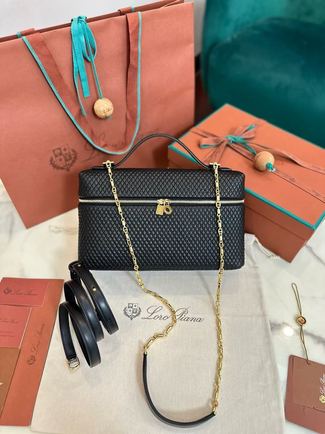 Textured Crossbody with Gold Chain Detail