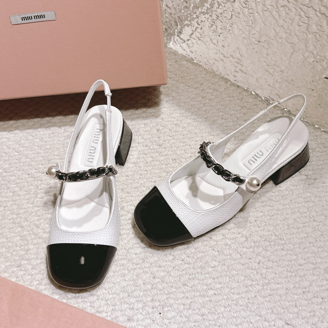 White and Black Heels Sandal