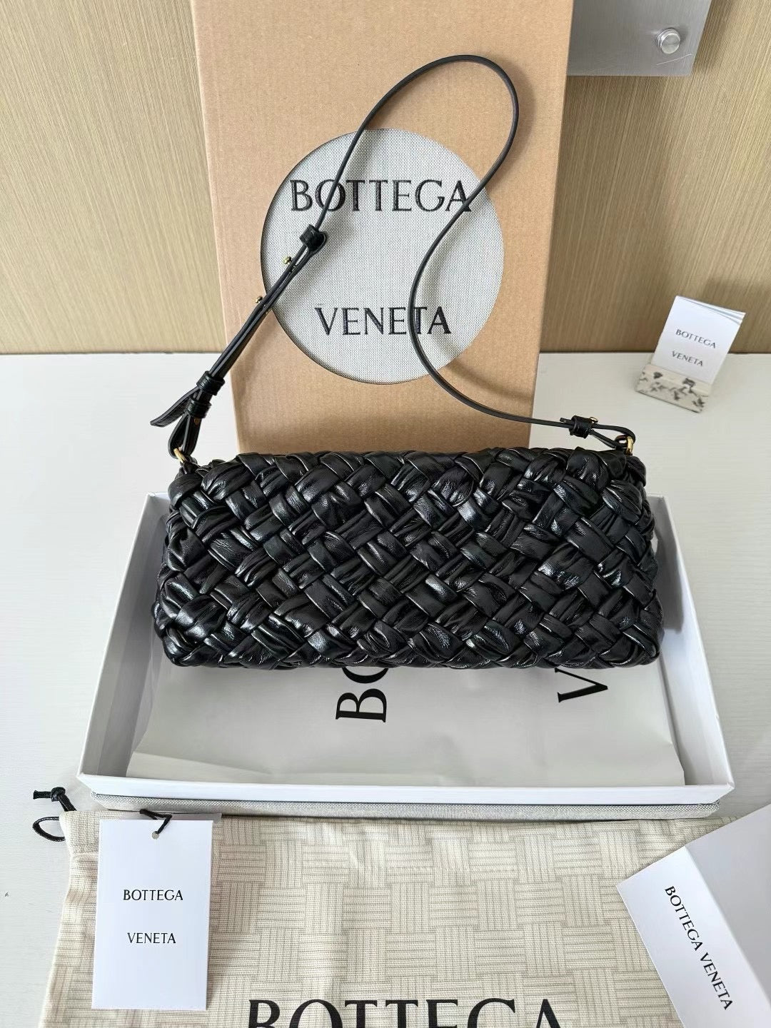 Glossy Woven Leather Mini Shoulder Bag