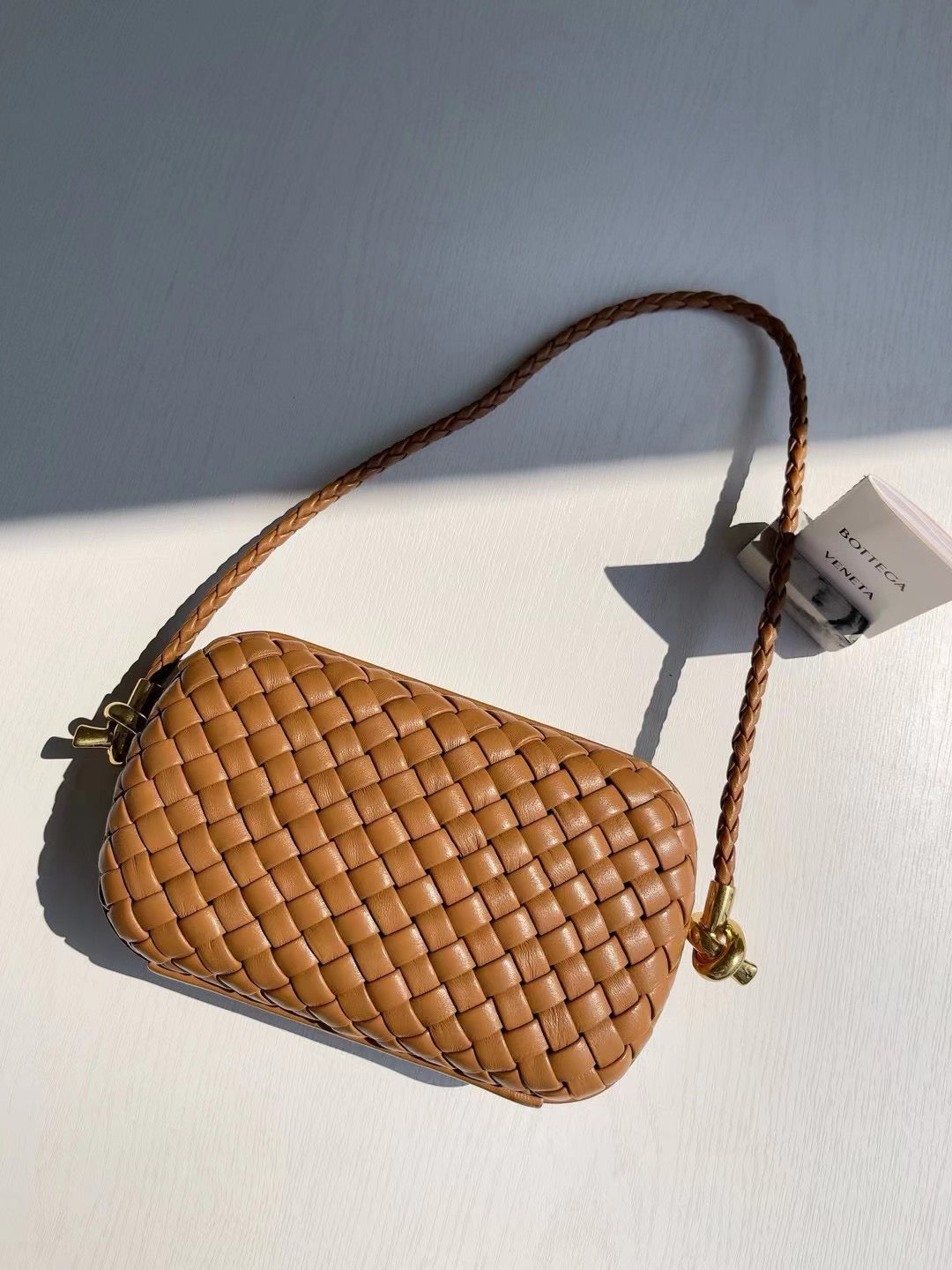 Compact Woven Shoulder Bag with Braided Strap