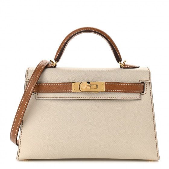 Hermès Mini Kelly Epsom White Brown / Gold Hardware 01