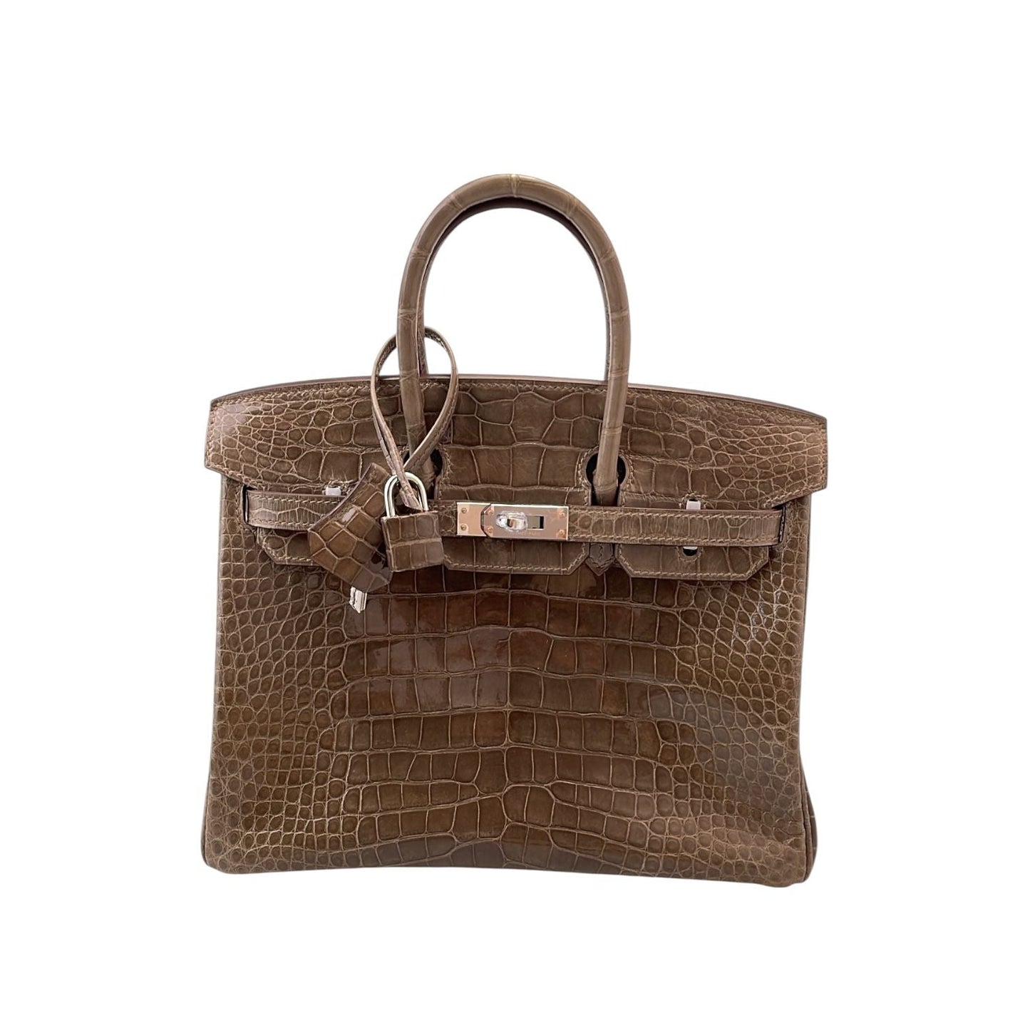 Hermes Havane Matte Porosus Crocodile Palladium Finish Birkin 25 Bag