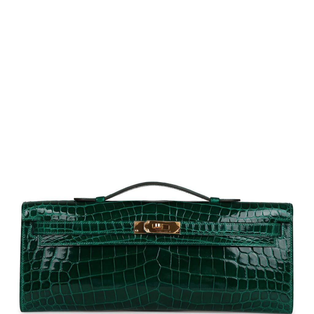 Kelly Cut Emerald Shiny Crocodile Gold Hardware