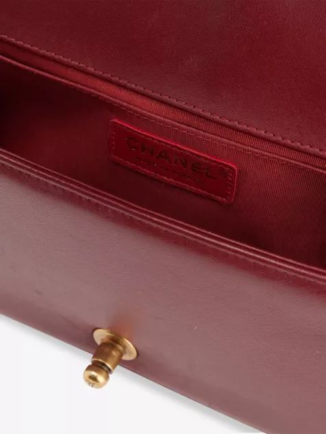 Lambskin Quilted Medium Boy Flap Dark Red