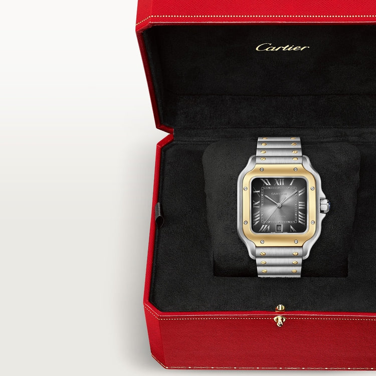 Santos de Cartier Large 39.8mm Steel 18K Yellow Gold Bezel Anthracite Gray Dial Steel Bracelet Self-Winding Watch