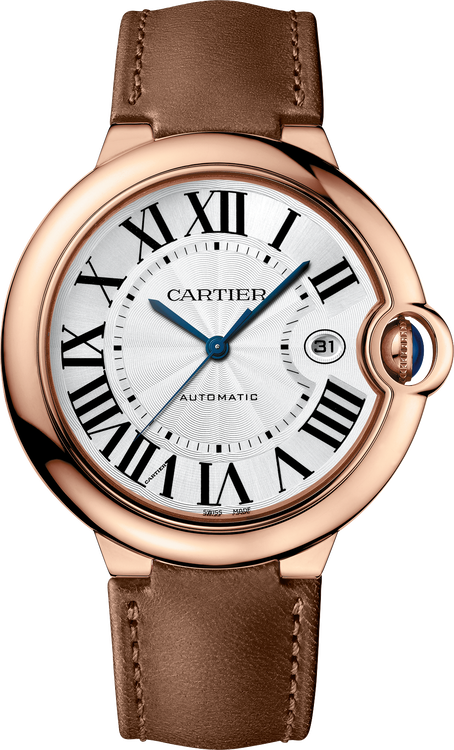 Ballon Bleu 42mm Rose Gold Automatic Silver Guilloché Dial Leather Strap Watch