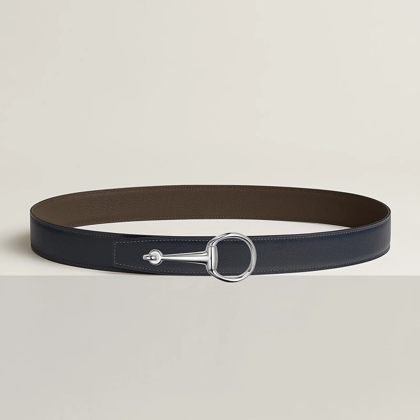 NOIR / GOLD-BLEU MARINE / ÉCORCE CASAQUE BELT BUCKLE & REVERSIBLE LEATHER STRAP 32 MM