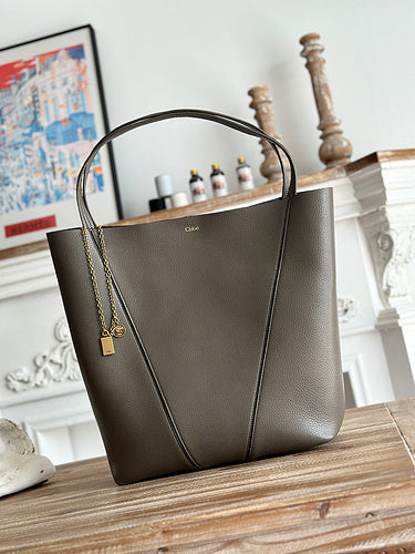 Minimalist Tall Tote with Gold Charm