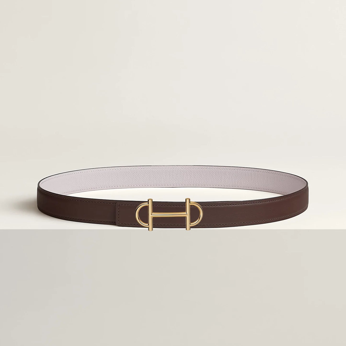 NOIR / GOLD-HAVANE / MAUVE PÂLE GAMMA BELT BUCKLE & REVERSIBLE LEATHER STRAP 24 MM
