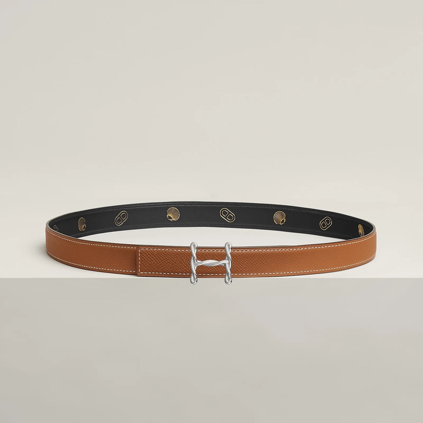 H TORSADE BELT BUCKLE & REVERSIBLE LEATHER STRAP 24 MM