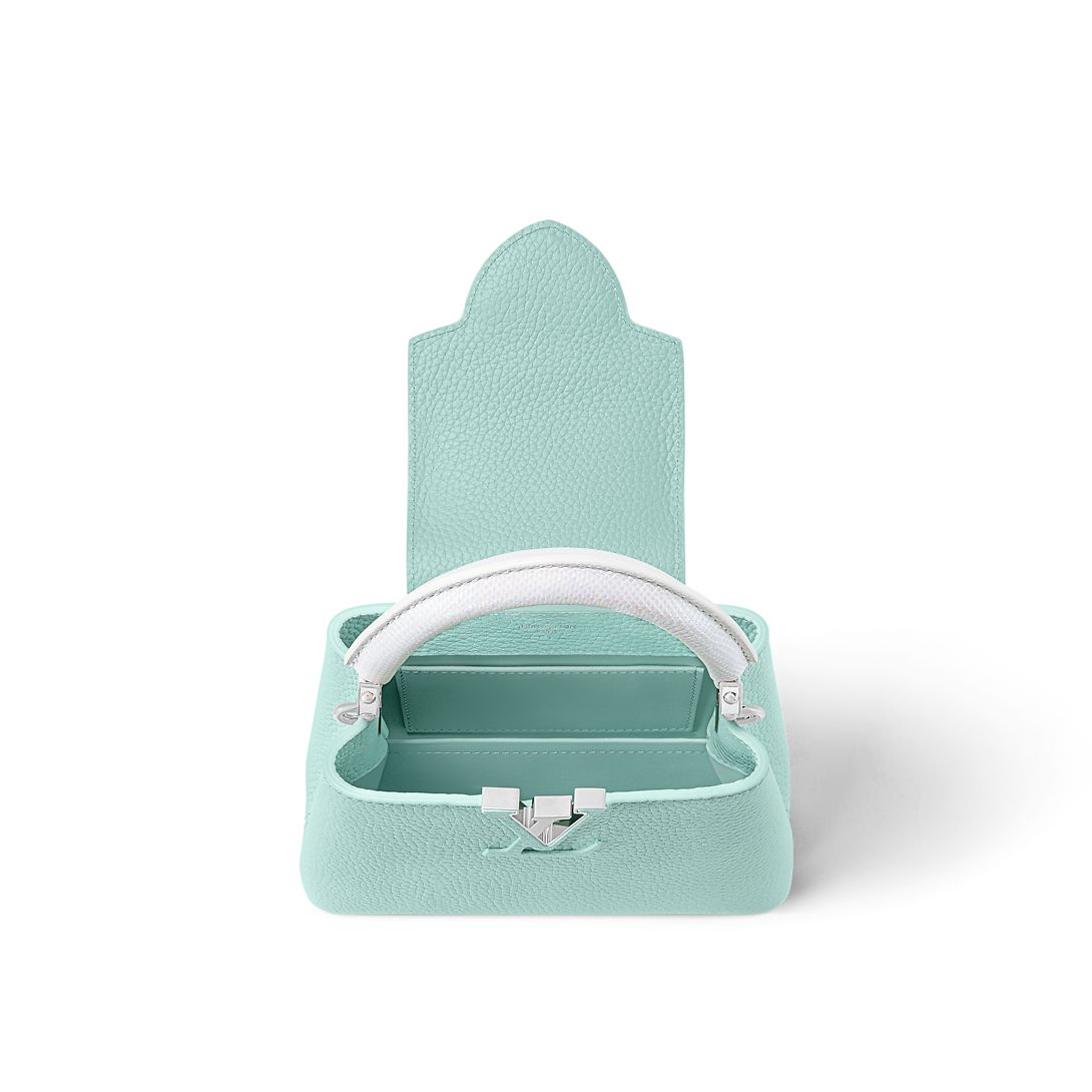 Capucines Mini Calfskin Leather Opaline Green Top Handle Bag