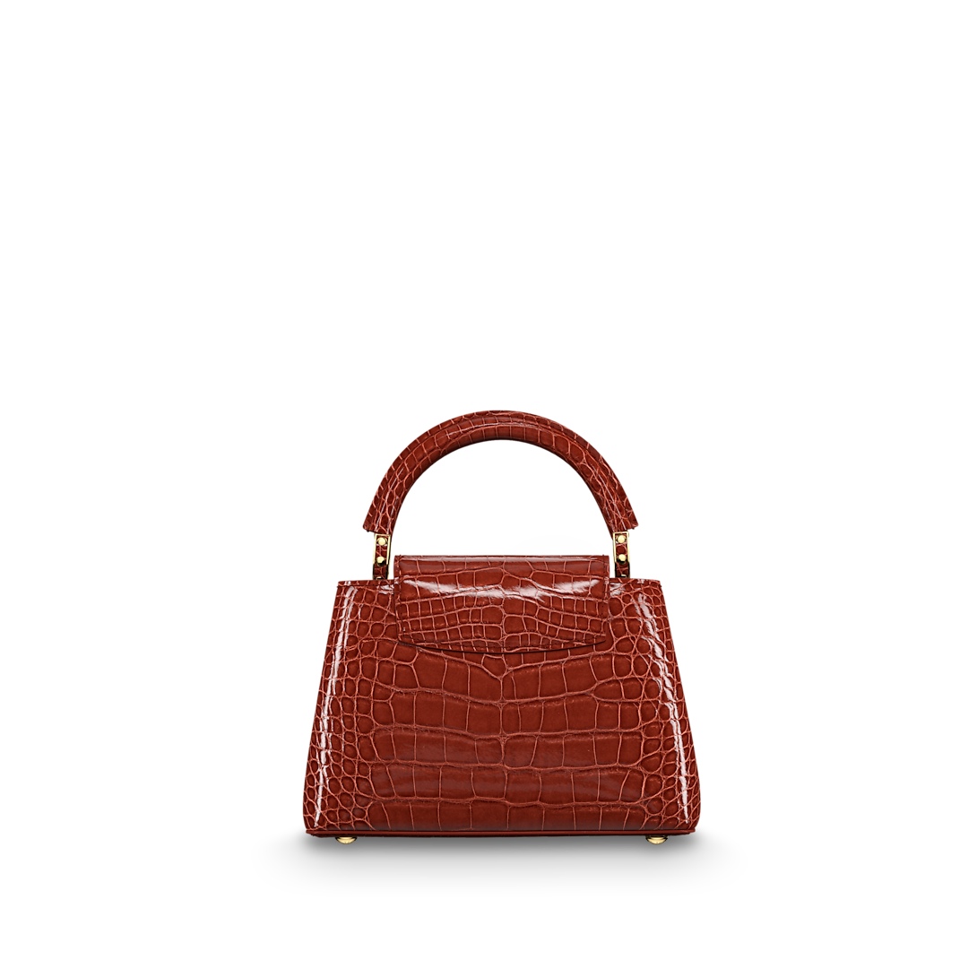 Capucines Mini Alligator Leather Brown Top Handle Bag
