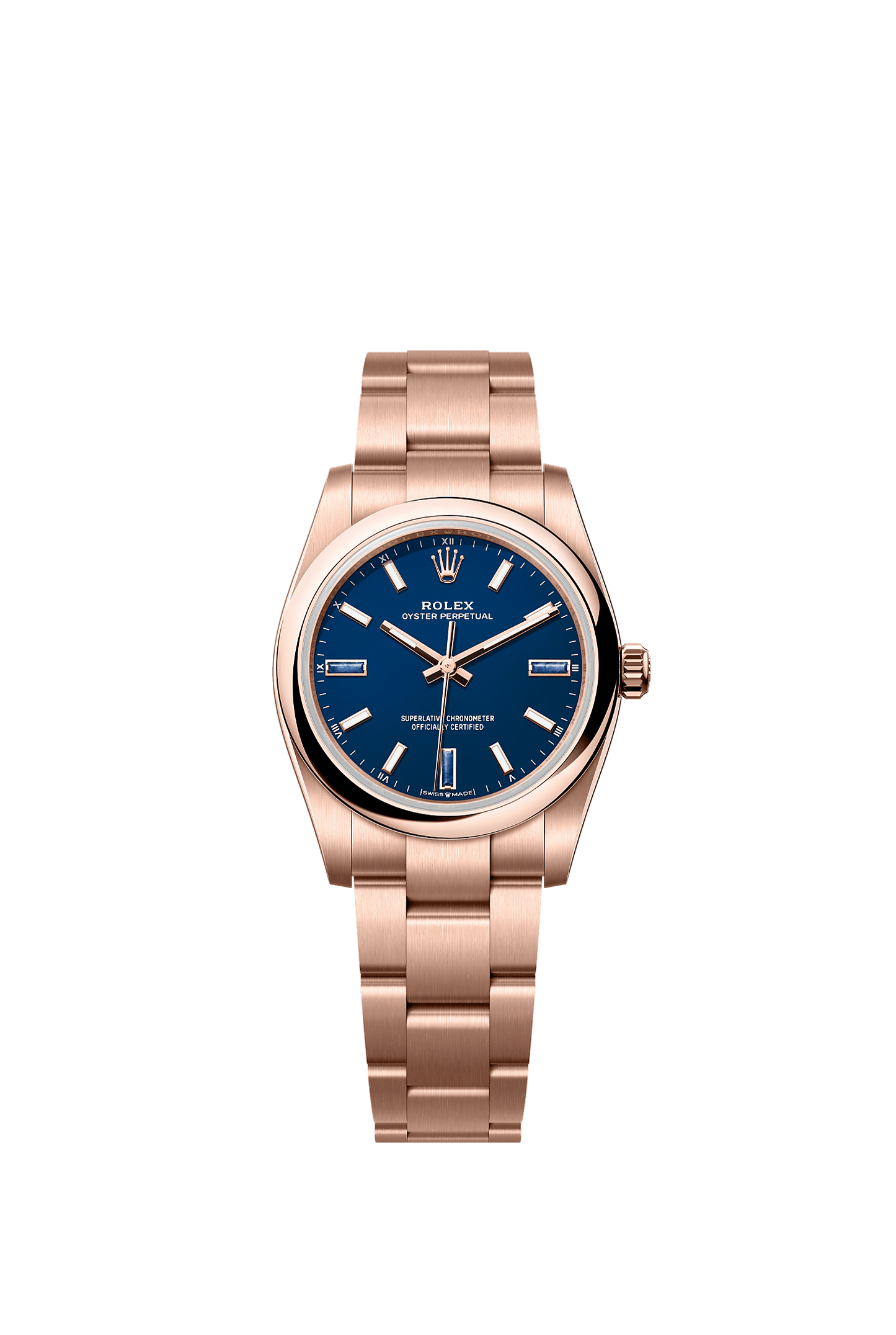 Oyster Perpetual 34 Oyster Chronometer Watch 34mm 18ct Everose Gold Blue Stone Dial Oyster Bracelet