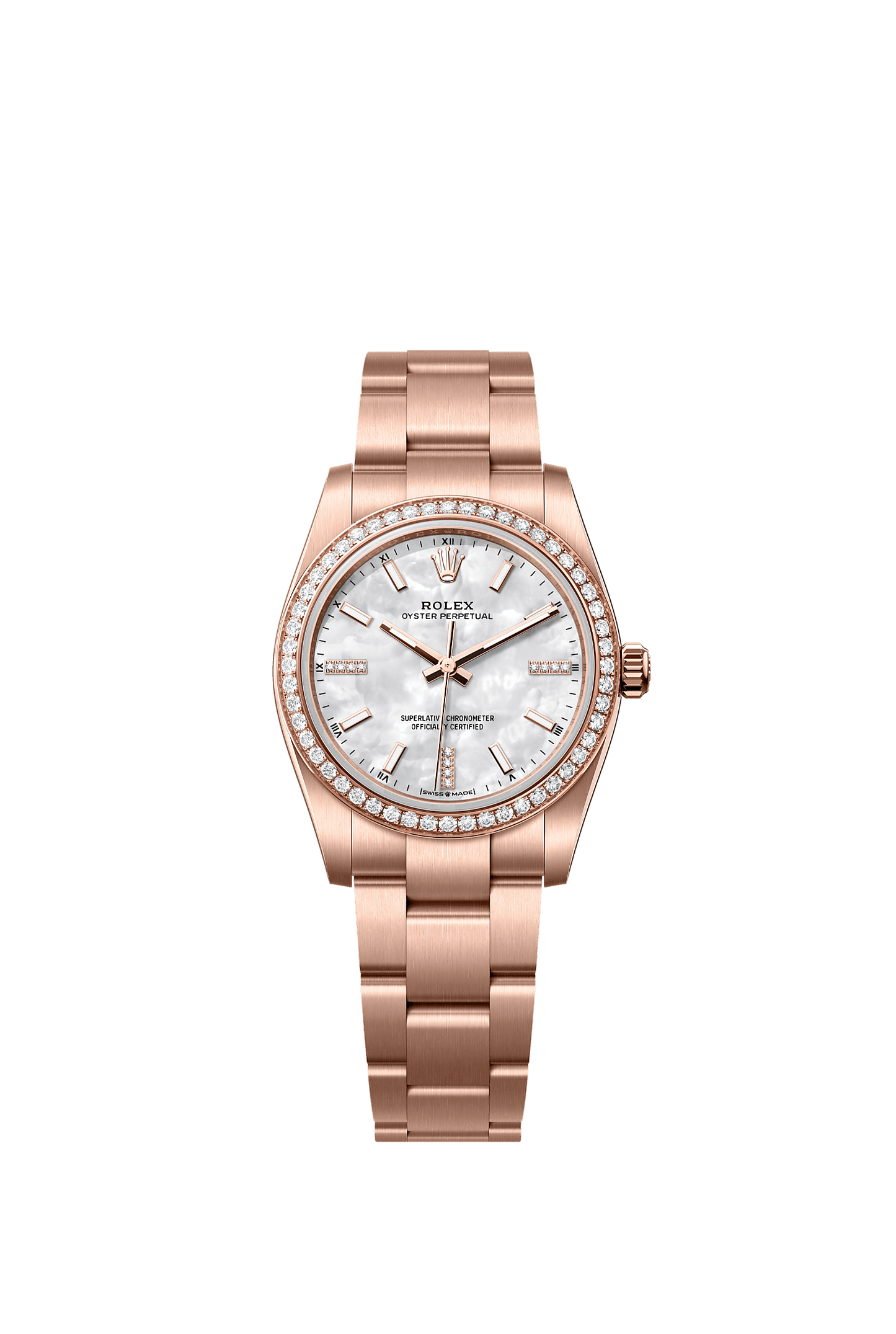 Oyster Perpetual 34 Oyster Chronometer Watch 34mm 18ct Everose Gold White Mother-Of-Pearl Diamond Dial Oyster Bracelet