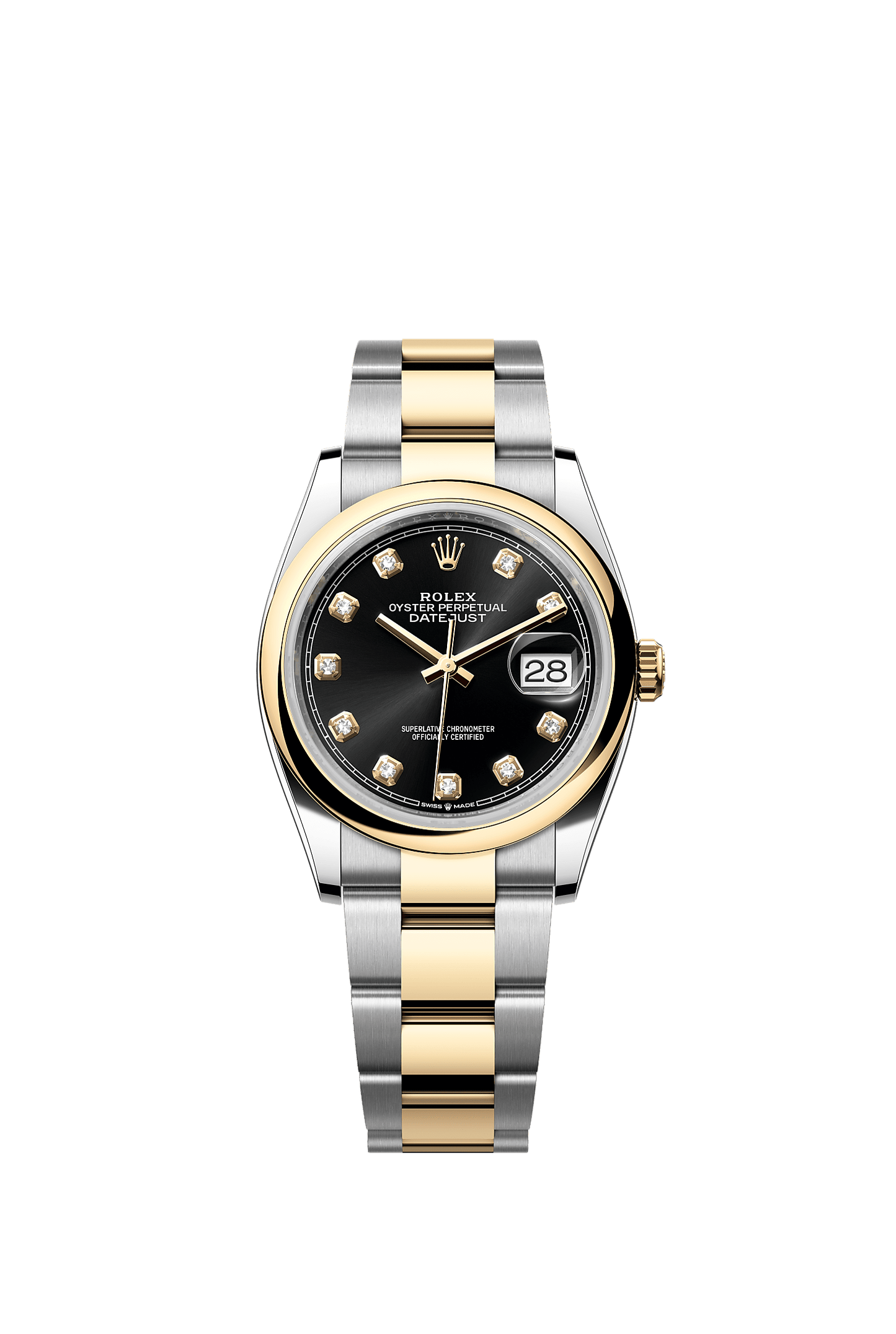 Datejust 36 36mm Oystersteel Yellow Gold Bright Black Diamond Dial Oyster Bracelet Self-Winding Watch