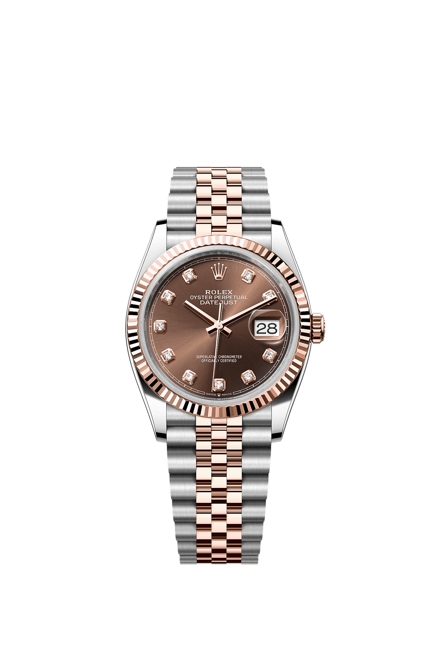 Datejust 36 Oystersteel Everose Gold Chocolate Sunray Diamond Dial Fluted Bezel Jubilee Bracelet 36mm Self-Winding Watch