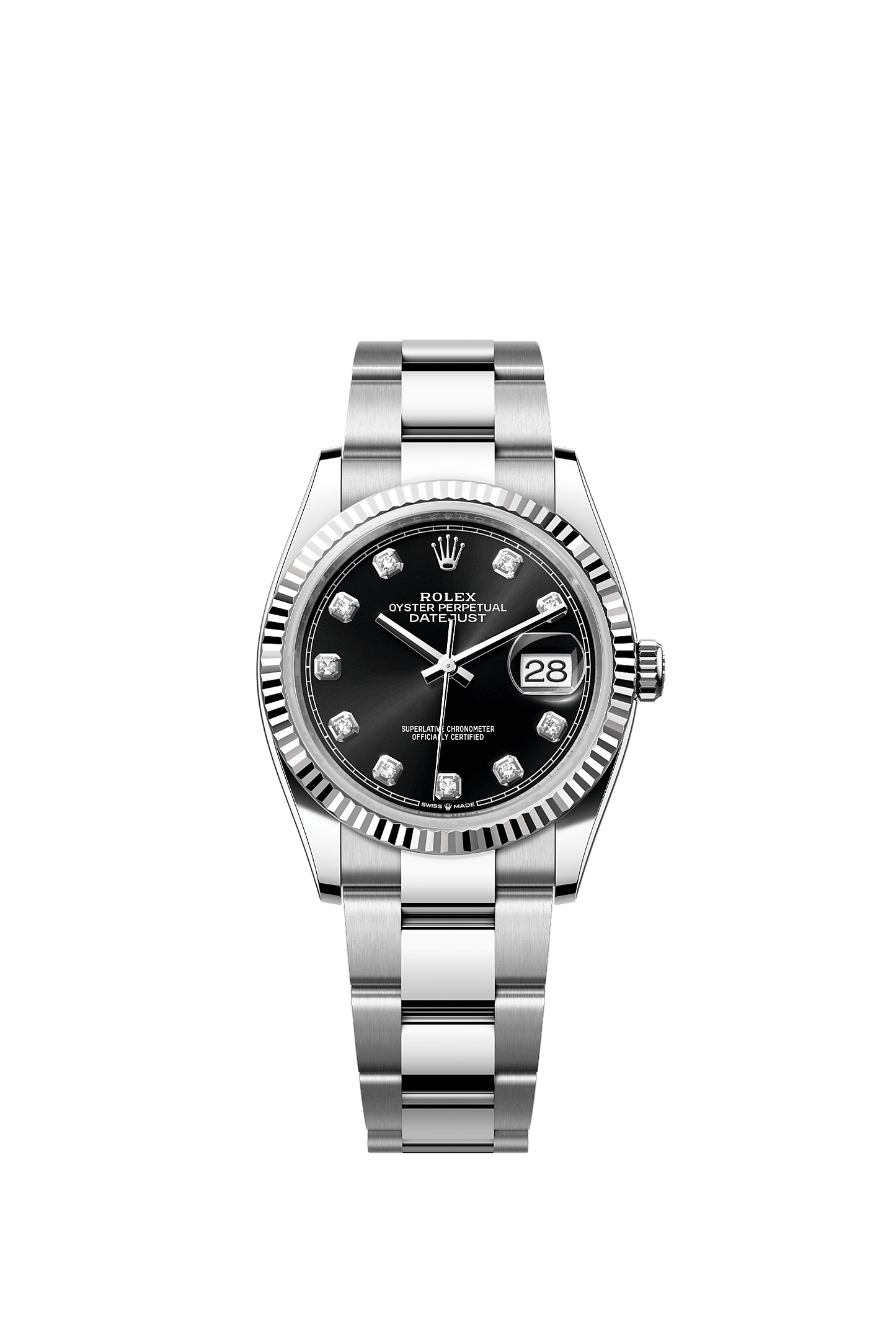 Datejust 36 36mm Oystersteel White Gold Bright Black Diamond Dial Fluted Bezel Oyster Bracelet Self-Winding Watch