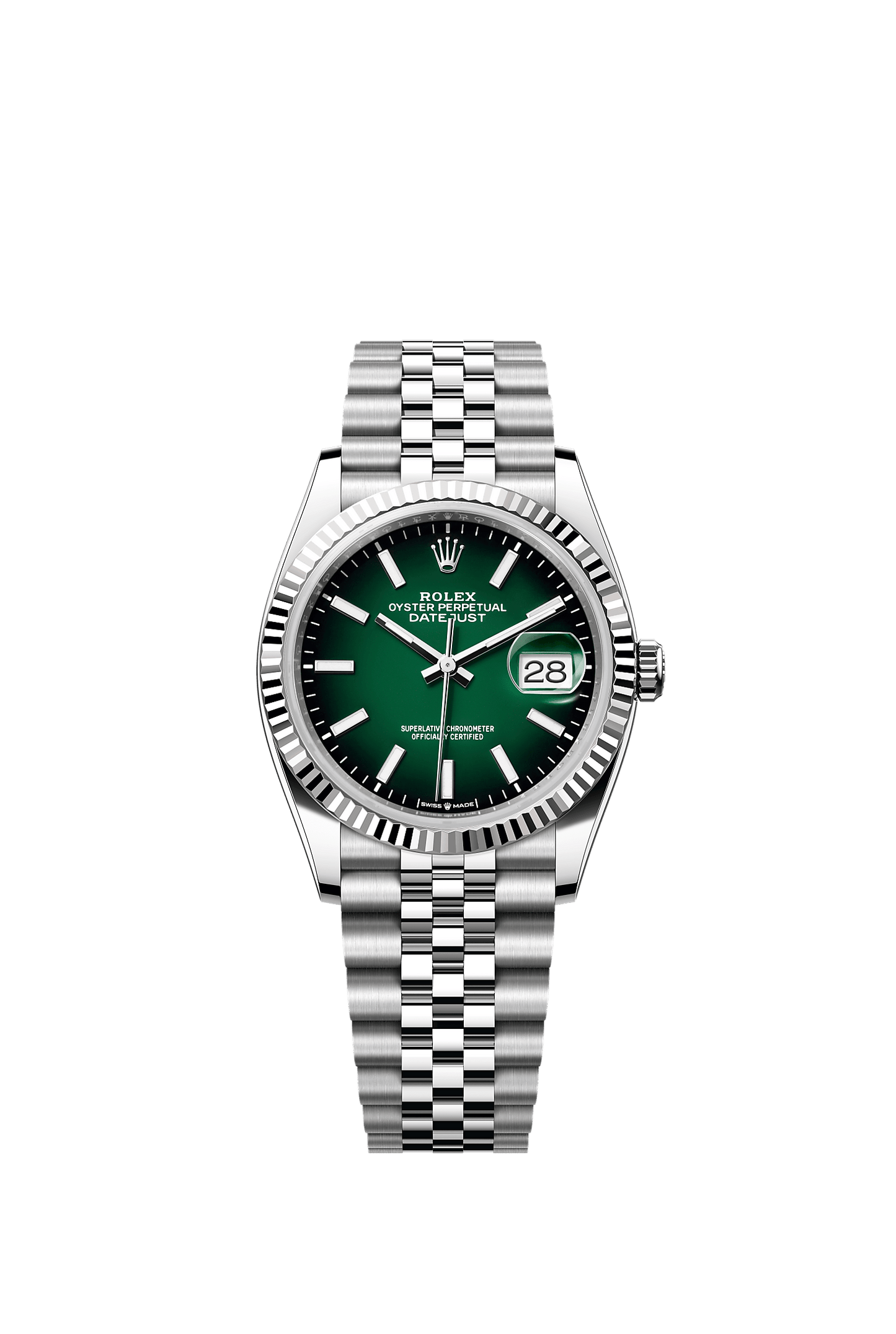 Datejust 36 36mm Oystersteel White Gold Green Ombré Dial Fluted Bezel Jubilee Bracelet Self-Winding Watch
