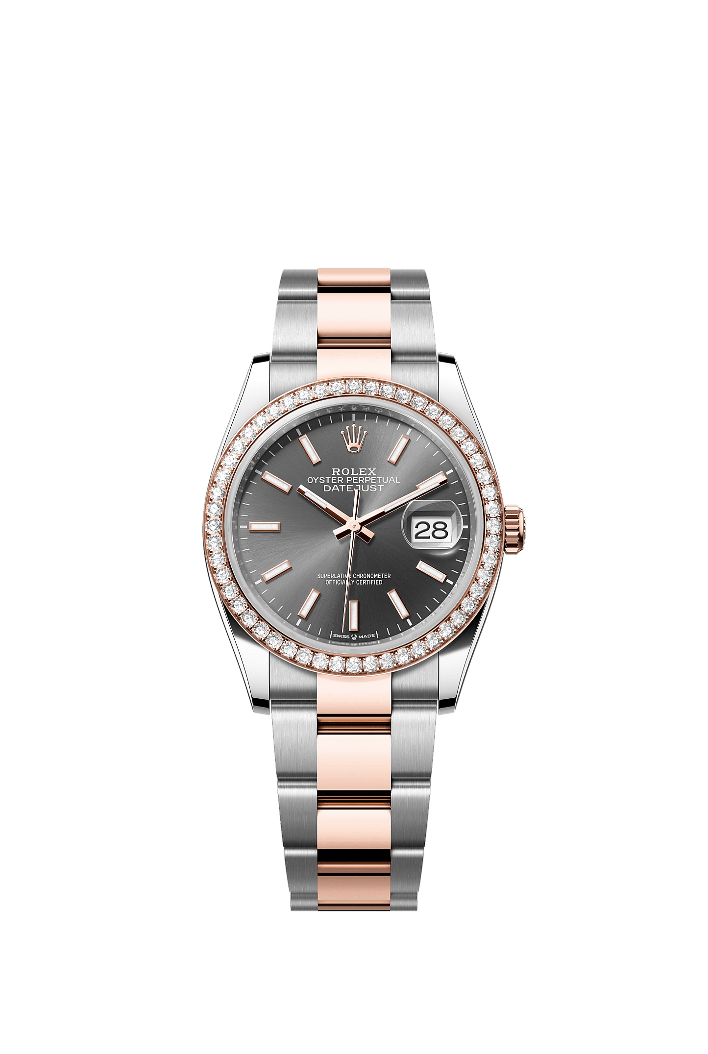 Datejust 36 Oystersteel Everose Gold Slate Diamond Dial Diamond-Set Bezel Oyster Bracelet 36mm Self-Winding Watch
