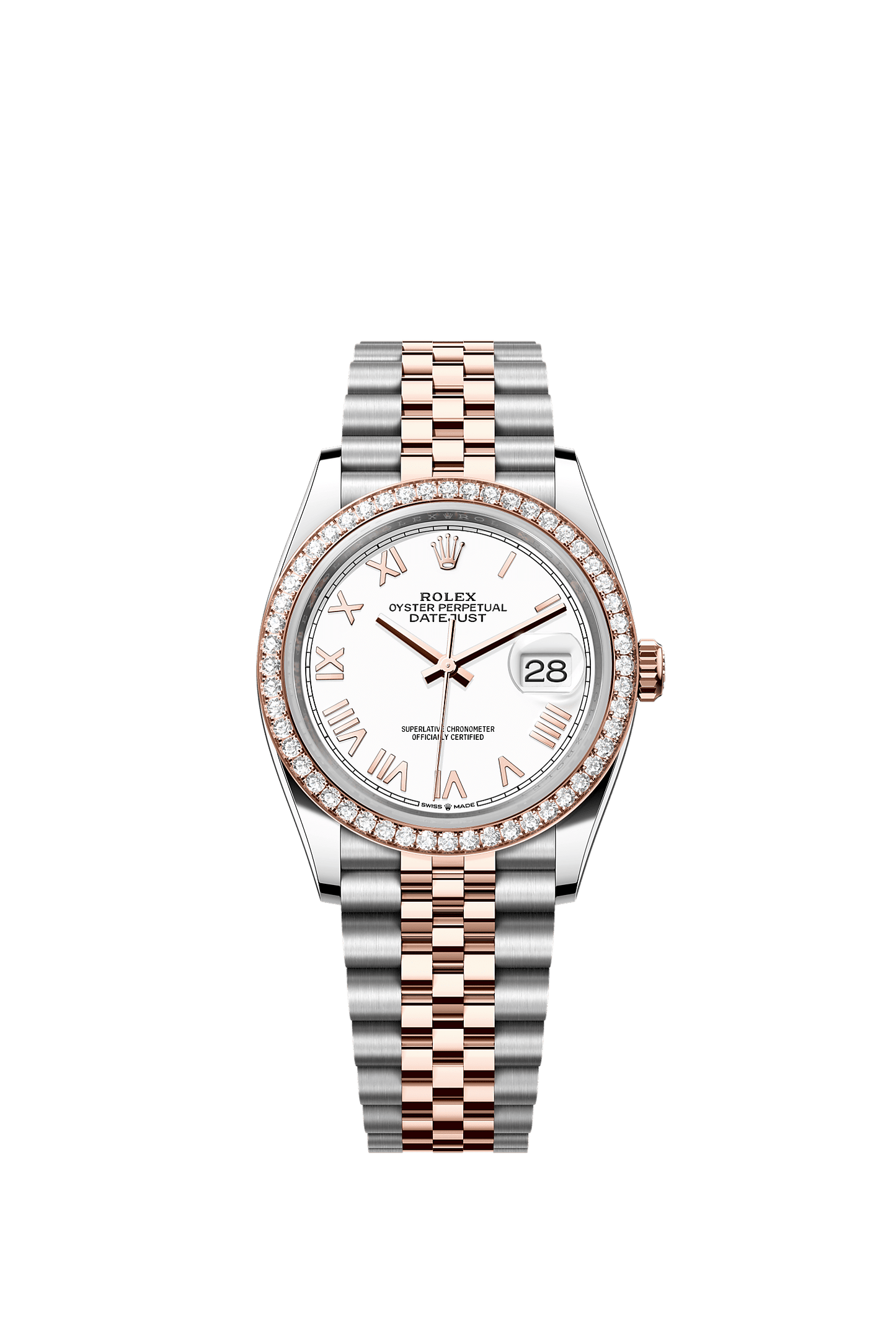 Datejust 36 Oystersteel Everose Gold White Diamond Dial Diamond-Set Bezel Jubilee Bracelet 36mm Self-Winding Watch