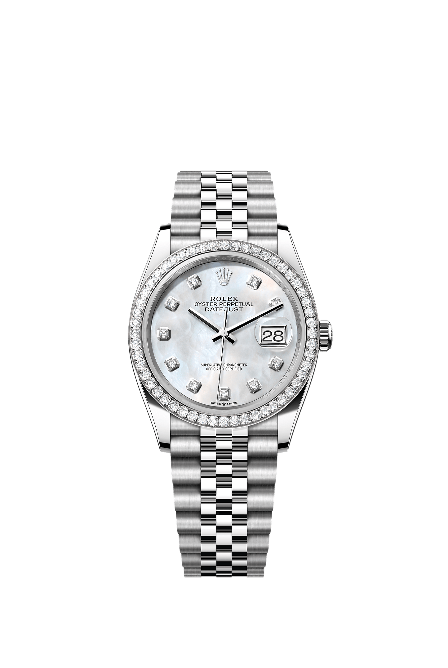 Datejust 36 Oystersteel White Gold Mother-Of-Pearl Diamond Dial Diamond Bezel Jubilee Bracelet 36mm Self-Winding Watch