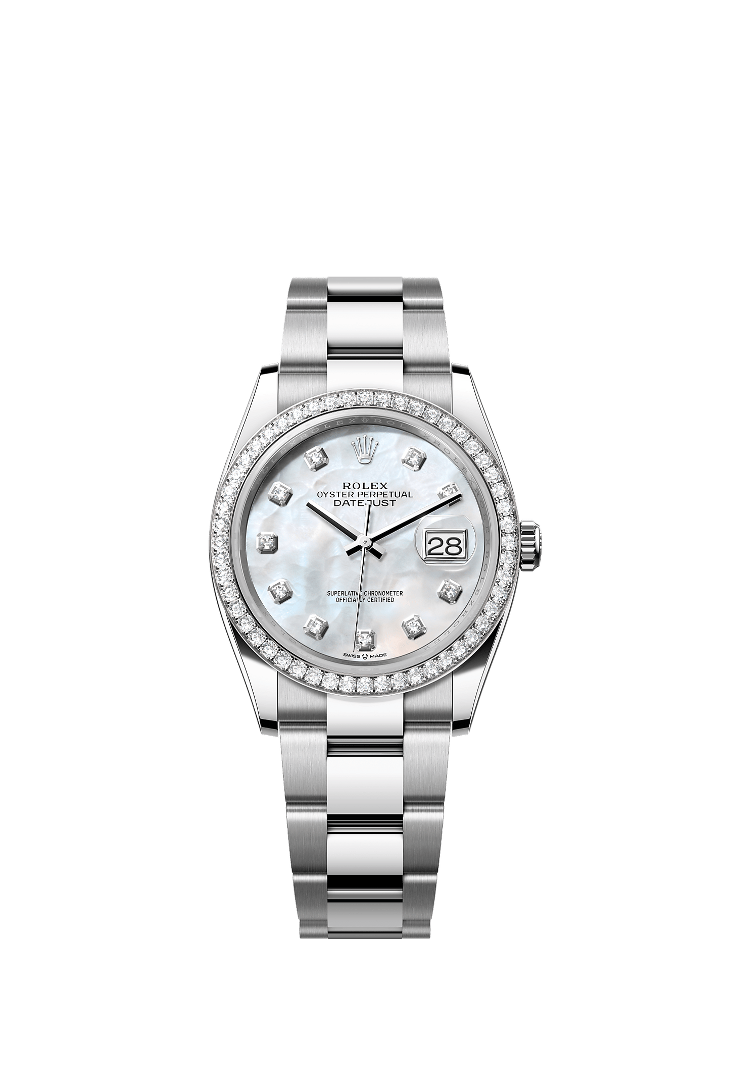 Datejust 36 Oystersteel White Gold Diamond Bezel White Mother-Of-Pearl Dial Oyster Bracelet 36mm Self-Winding Watch