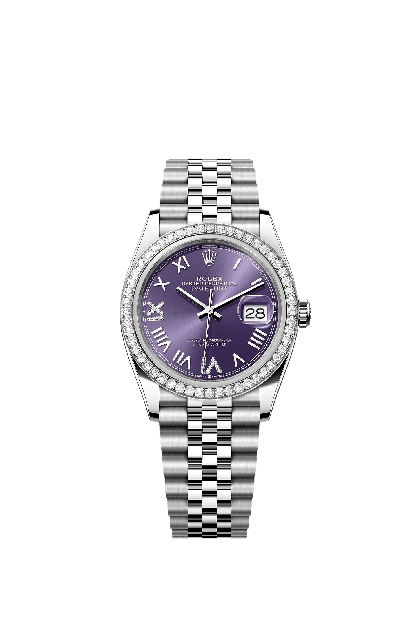 Datejust 36 36mm Oystersteel White Gold Aubergine Diamond Dial Jubilee Bracelet Self-Winding Watch
