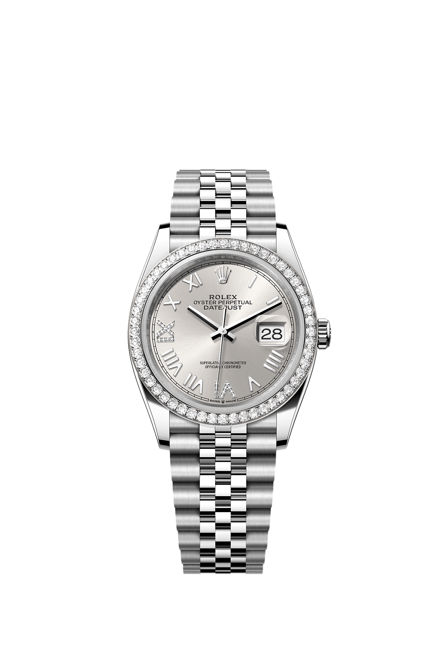 Datejust 36 Oystersteel White Gold Silver Diamond Dial Diamond Bezel Jubilee Bracelet 36mm Self-Winding Watch