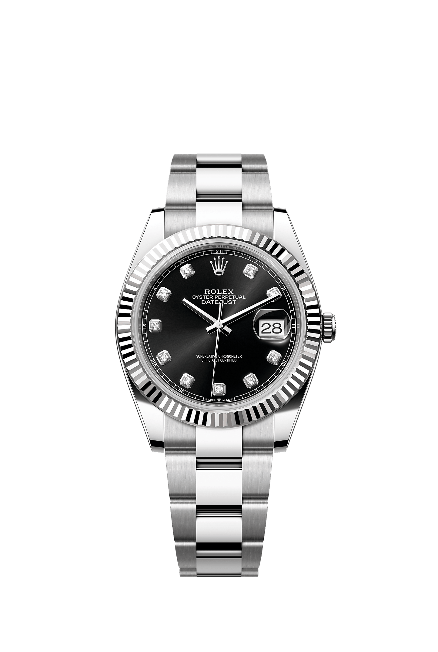 Datejust 41 41mm Oystersteel White Gold Bright Black Diamond Dial Oyster Bracelet Self-Winding Watch