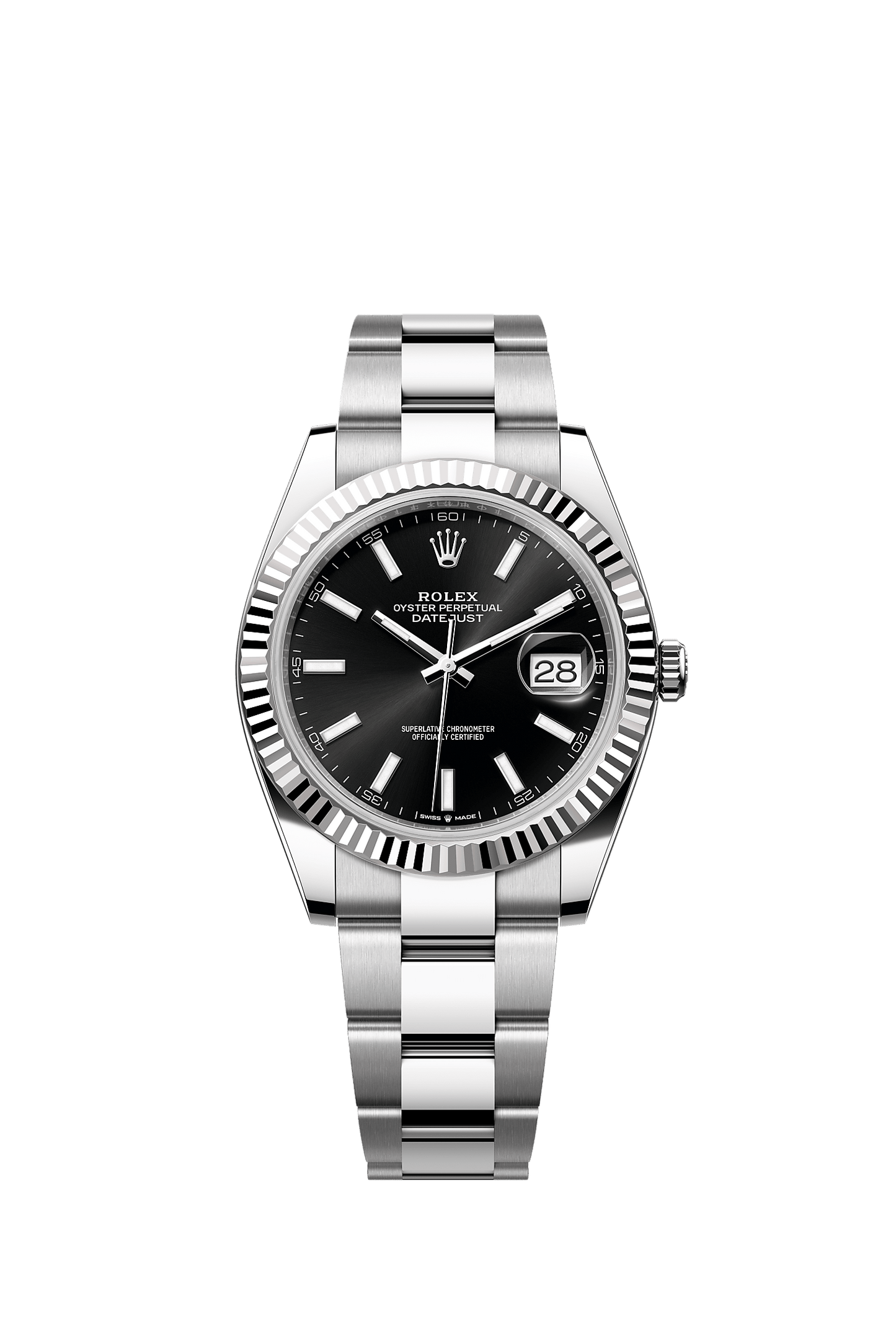 Datejust 41 41mm Oystersteel White Gold Bright Black Dial Fluted Bezel Oyster Bracelet Self-Winding Watch