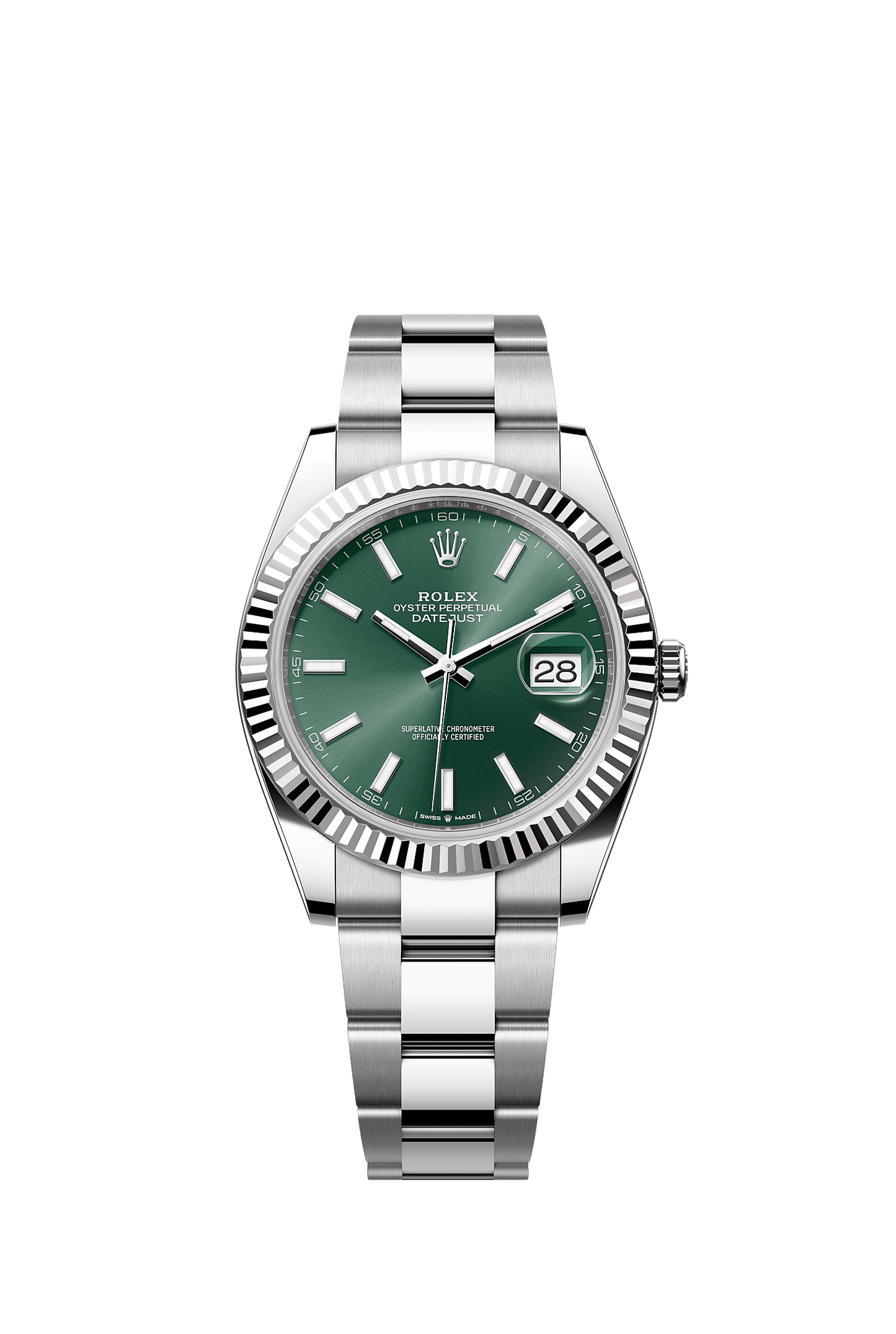 Datejust 41 41mm Oystersteel White Gold Mint Green Sunray Dial Fluted Bezel Oyster Bracelet Self-Winding Watch