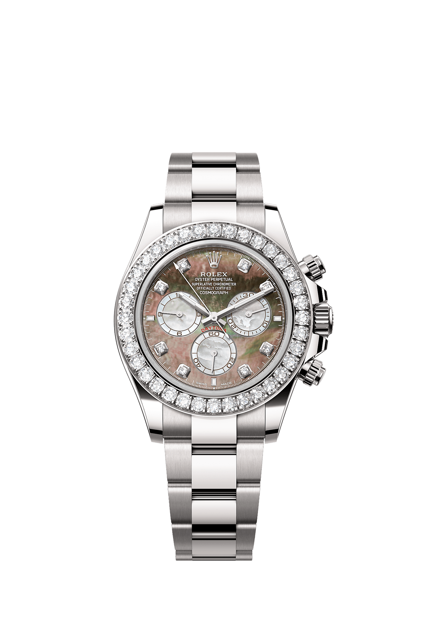 Cosmograph Daytona Oyster Chronograph Watch 40mm 18ct White Gold Diamond Bezel Black Mother-Of-Pearl Dial