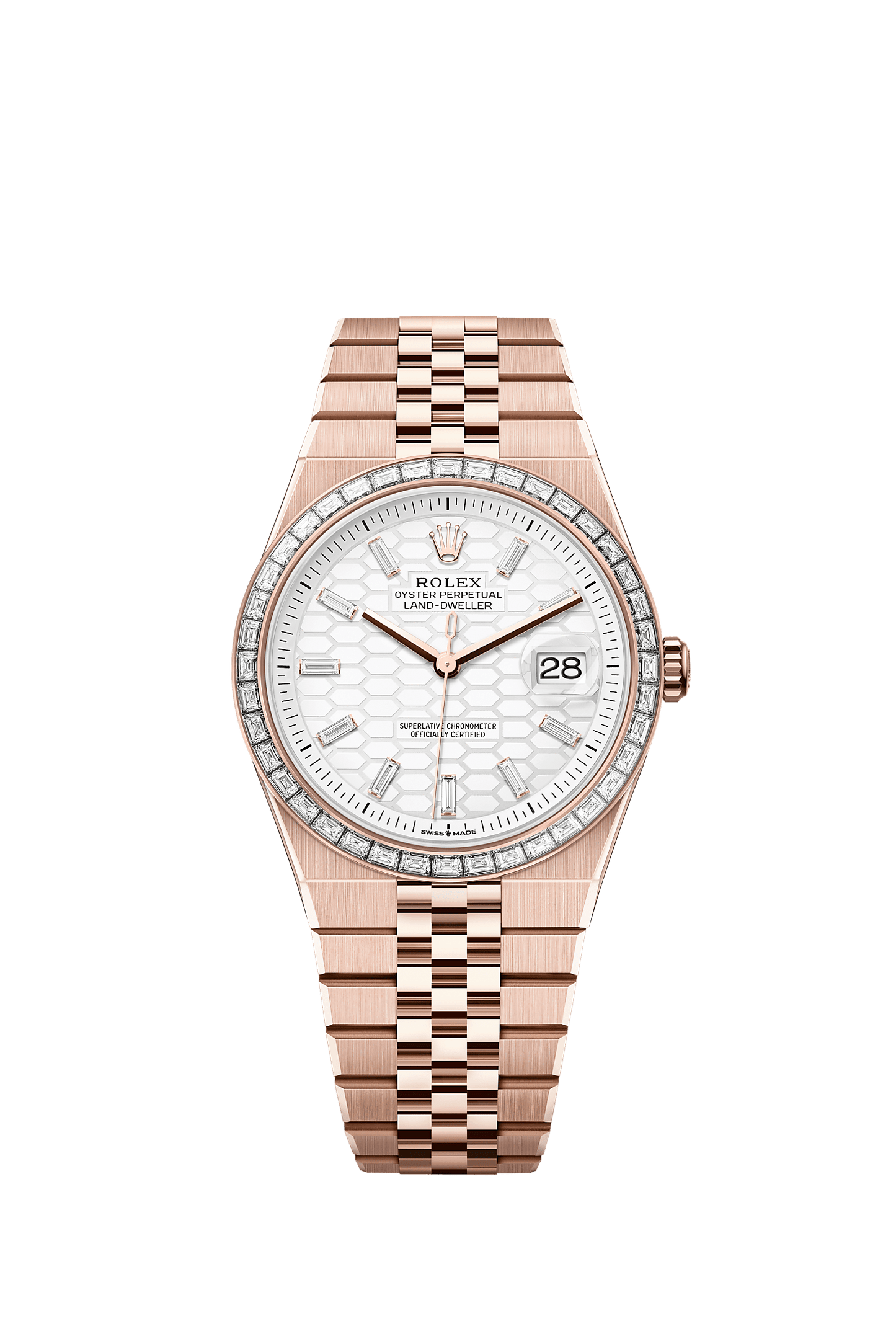 Land-Dweller 40 Oyster Chronometer Watch 40mm 18ct Everose Gold Intense White Diamond Dial Flat Jubilee Bracelet