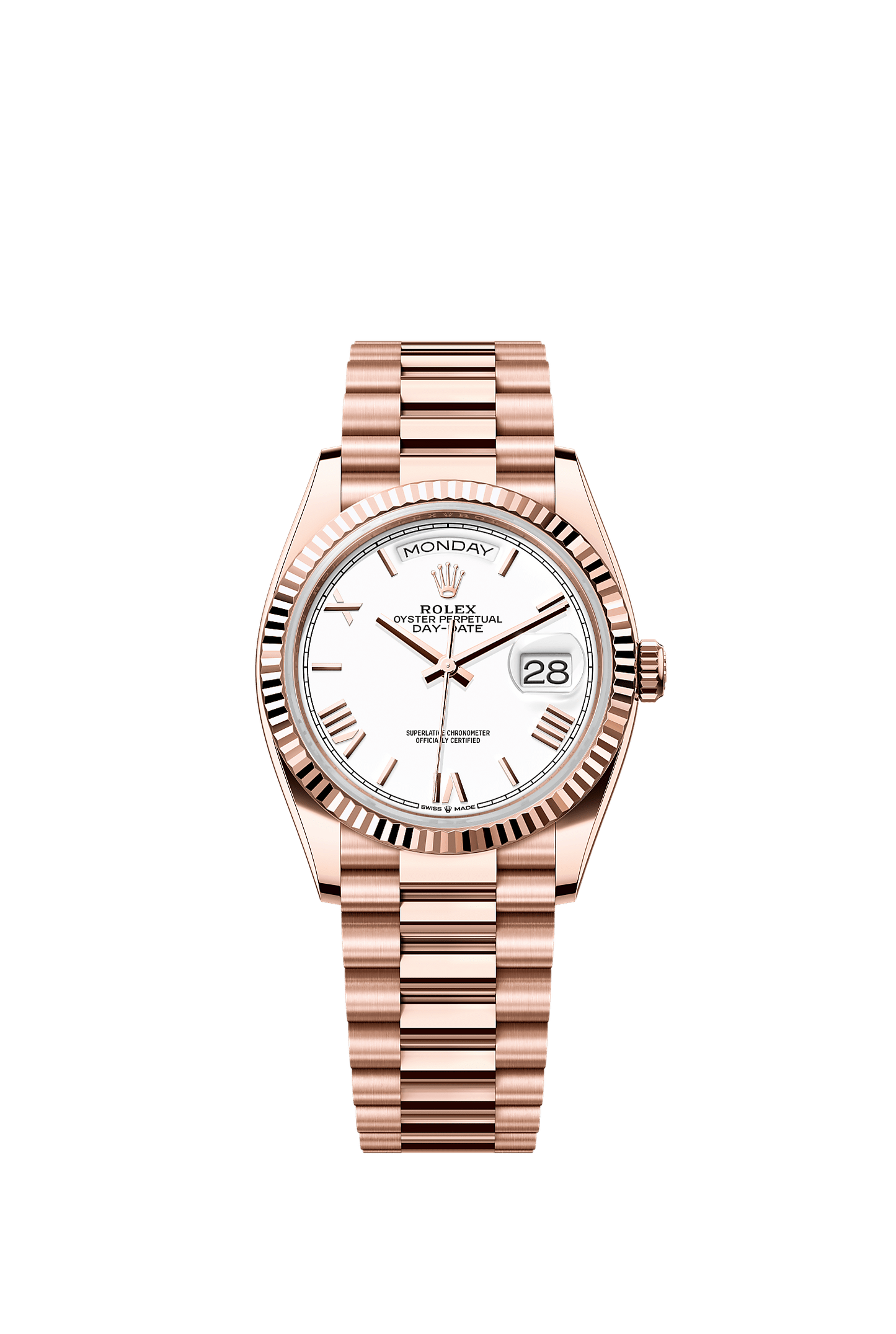 Day-Date 36 Oyster Perpetual Chronometer Watch 36mm 18ct Everose Gold White Lacquer Dial President Bracelet