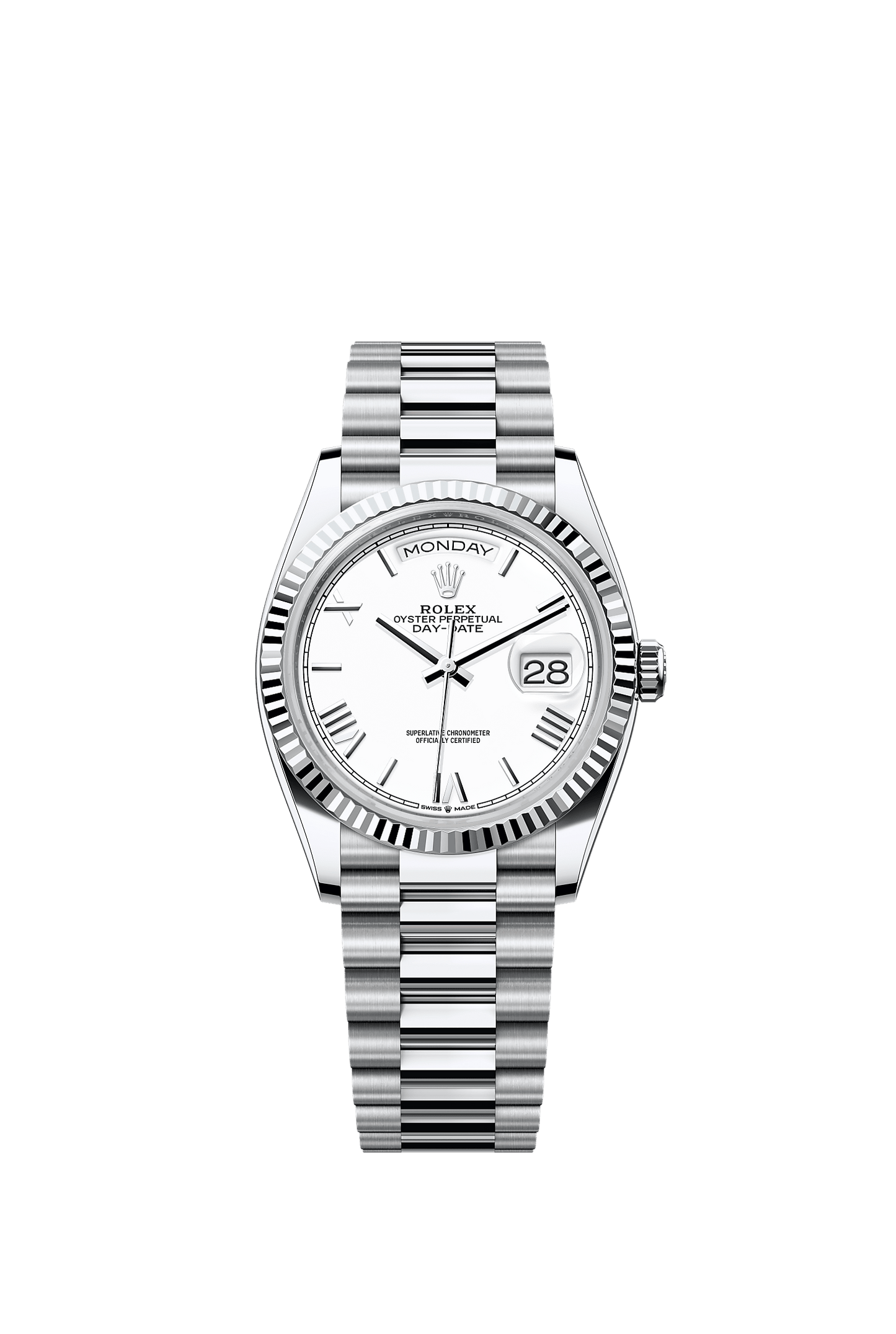Day-Date 36 36mm 950 Platinum White Dial Fluted Bezel President Bracelet Self-Winding Watch