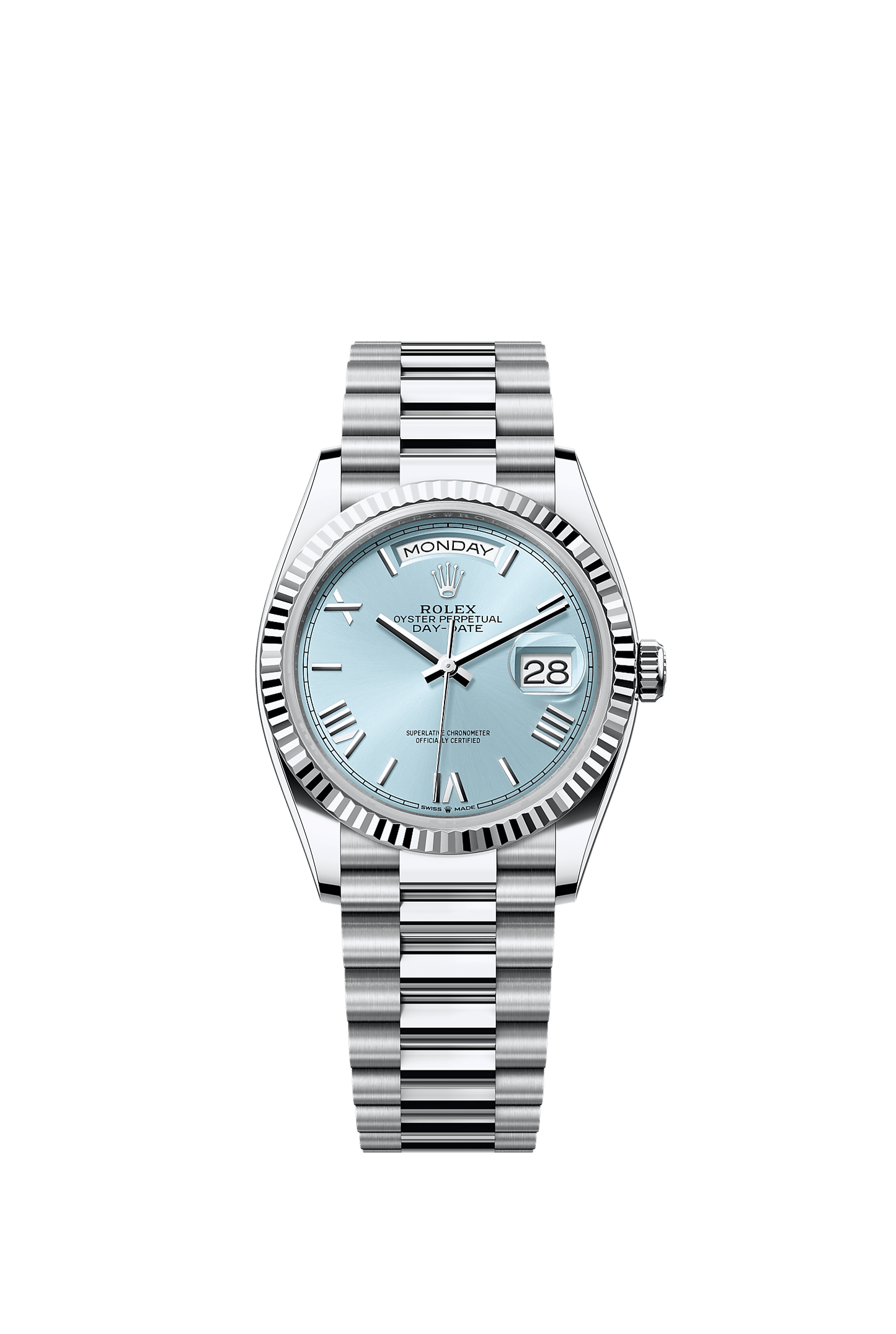 Day-Date 36 36mm Platinum Ice Blue Dial Fluted Bezel President Bracelet Self-Winding Watch