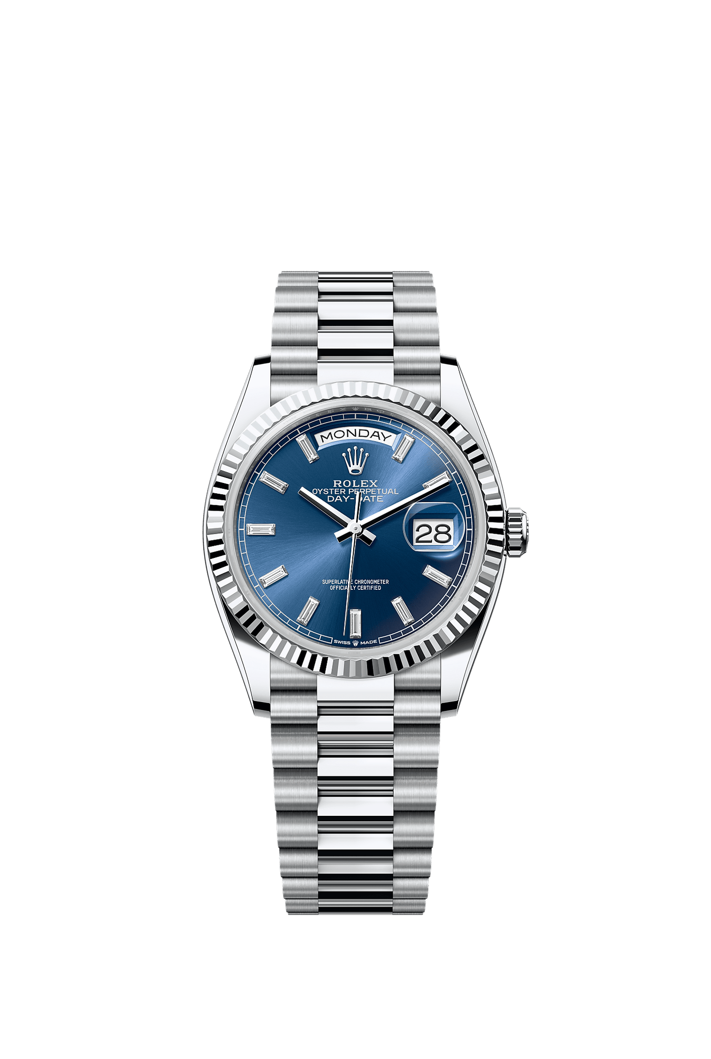Day-Date 36 36mm 950 Platinum Bright Blue Sunray Dial Diamond Bezel President Bracelet Self-Winding Watch
