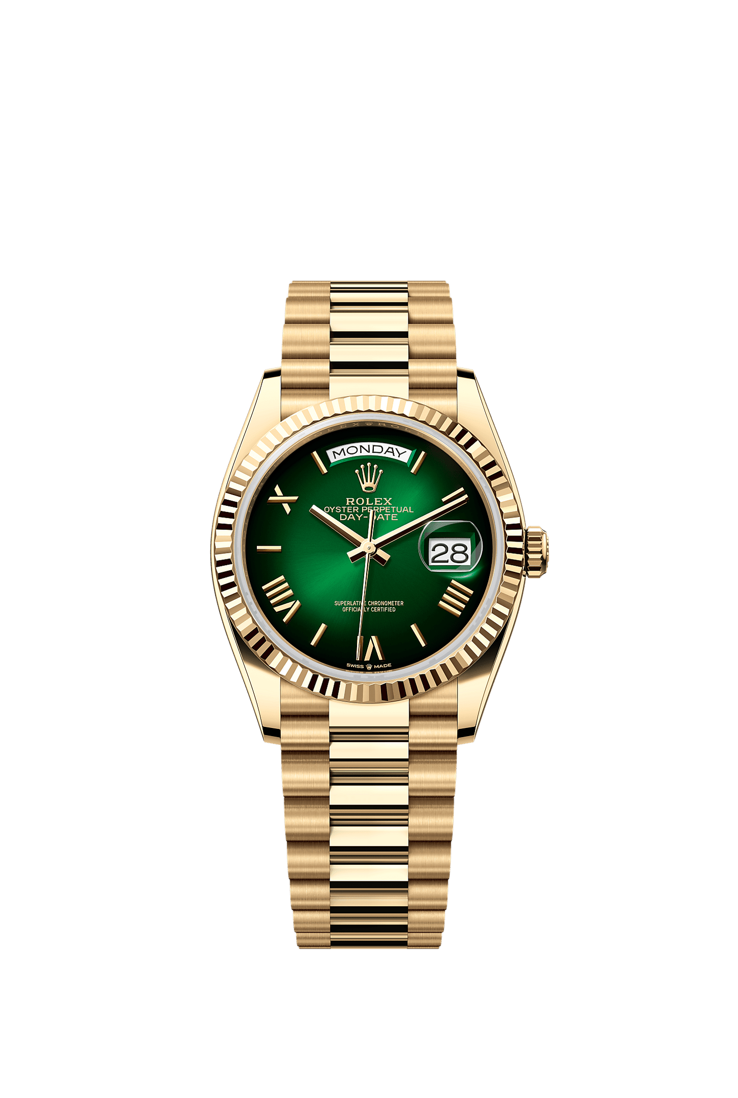 Day-Date 36 Oyster Perpetual Chronometer Watch 36mm 18ct Yellow Gold Green Ombré Dial President Bracelet