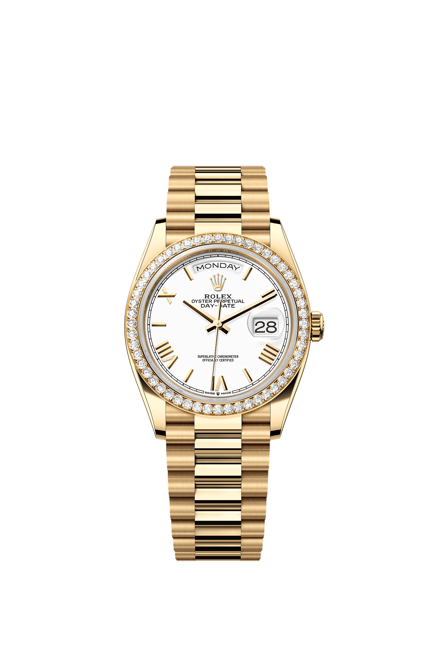 Day-Date 36 Oyster Perpetual Chronometer Watch 36mm 18ct Yellow Gold White Dial Diamond Bezel President Bracelet