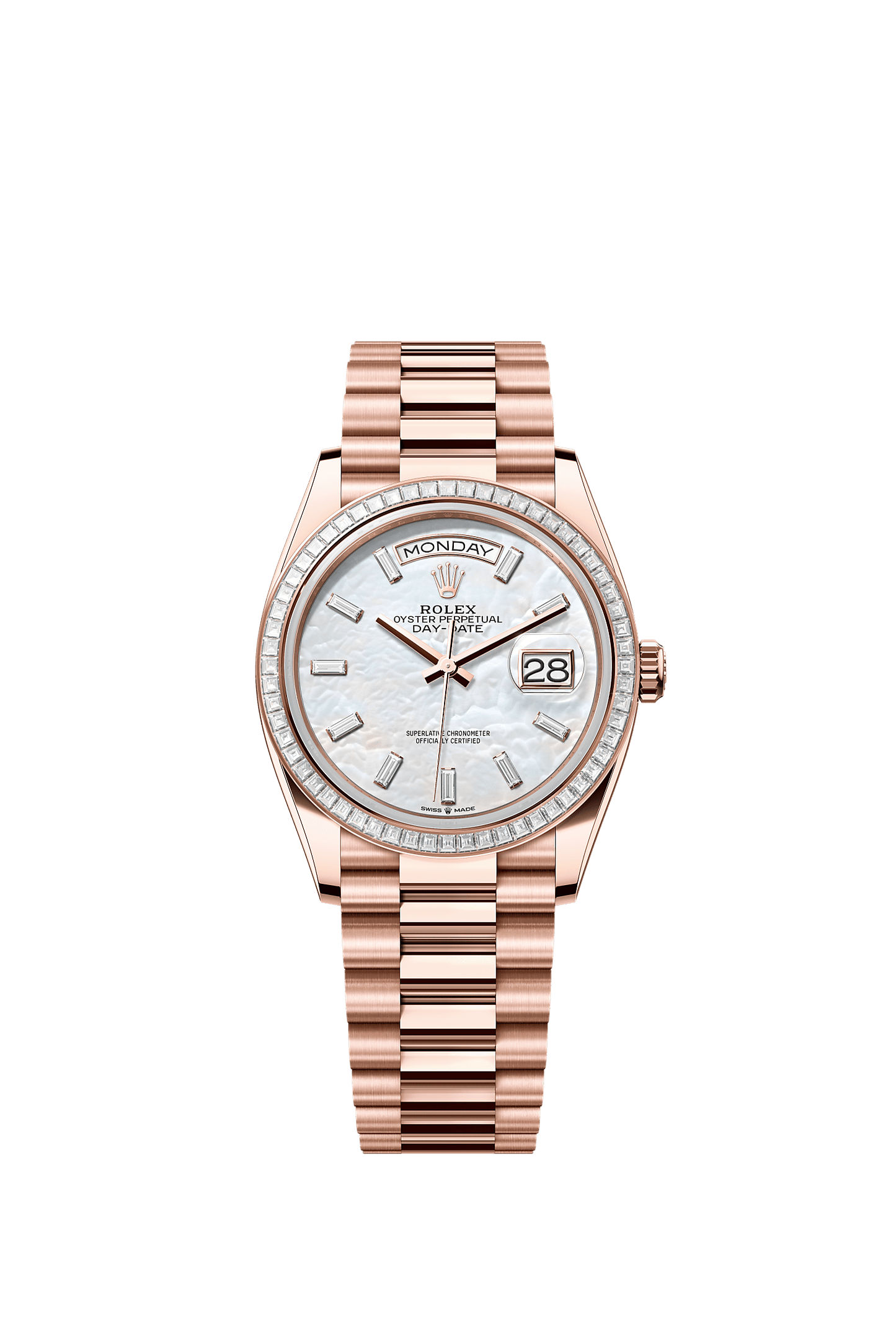 Day-Date 36 Oyster Perpetual Chronometer Watch 36mm 18ct Everose Gold White Mother-Of-Pearl Diamond Dial President Bracelet